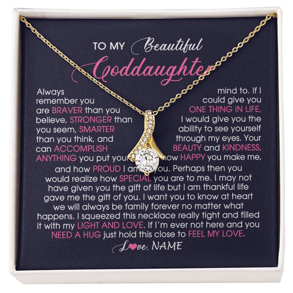 Alluring Beauty Necklace 18K Yellow Gold Finish | Personalized To My Beautiful Goddaughter Necklace From Godmother Feel My Love Goddaughter Birthday Graduation Christmas Customized Gift Box Message Card | teecentury