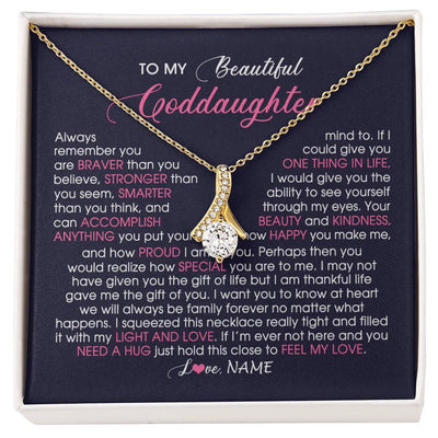 Alluring Beauty Necklace 18K Yellow Gold Finish | Personalized To My Beautiful Goddaughter Necklace From Godmother Feel My Love Goddaughter Birthday Graduation Christmas Customized Gift Box Message Card | teecentury