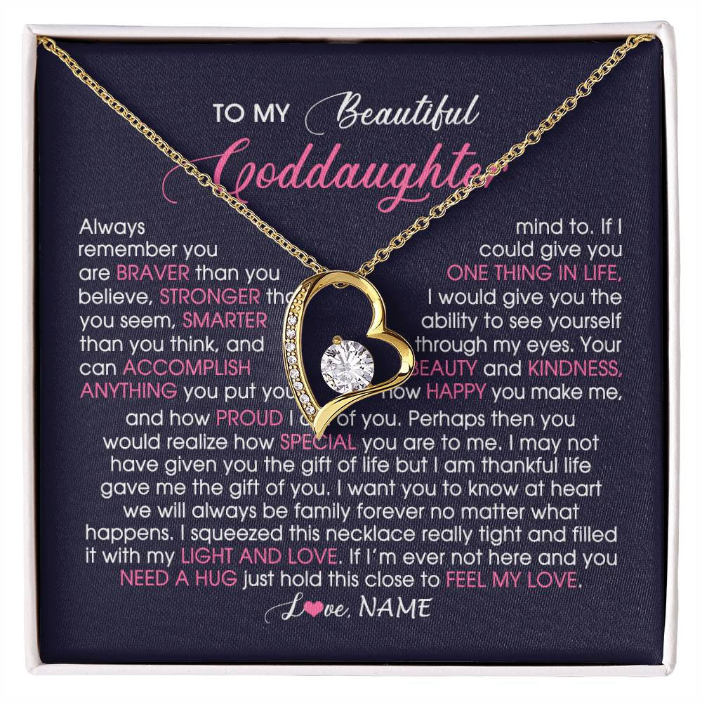 Forever Love Necklace 18K Yellow Gold Finish | Personalized To My Beautiful Goddaughter Necklace From Godmother Feel My Love Goddaughter Birthday Graduation Christmas Customized Gift Box Message Card | teecentury