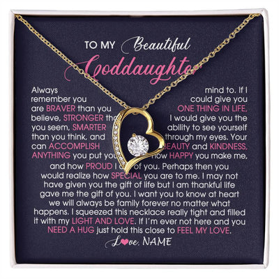 Forever Love Necklace 18K Yellow Gold Finish | Personalized To My Beautiful Goddaughter Necklace From Godmother Feel My Love Goddaughter Birthday Graduation Christmas Customized Gift Box Message Card | teecentury