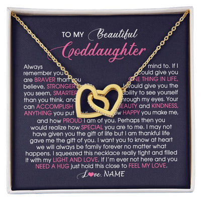 Interlocking Hearts Necklace 18K Yellow Gold Finish | Personalized To My Beautiful Goddaughter Necklace From Godmother Feel My Love Goddaughter Birthday Graduation Christmas Customized Gift Box Message Card | teecentury