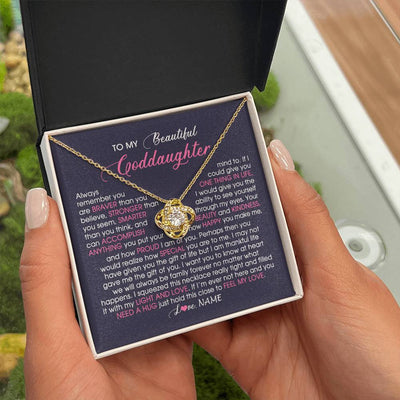 Love Knot Necklace 18K Yellow Gold Finish | Personalized To My Beautiful Goddaughter Necklace From Godmother Feel My Love Goddaughter Birthday Graduation Christmas Customized Gift Box Message Card | teecentury
