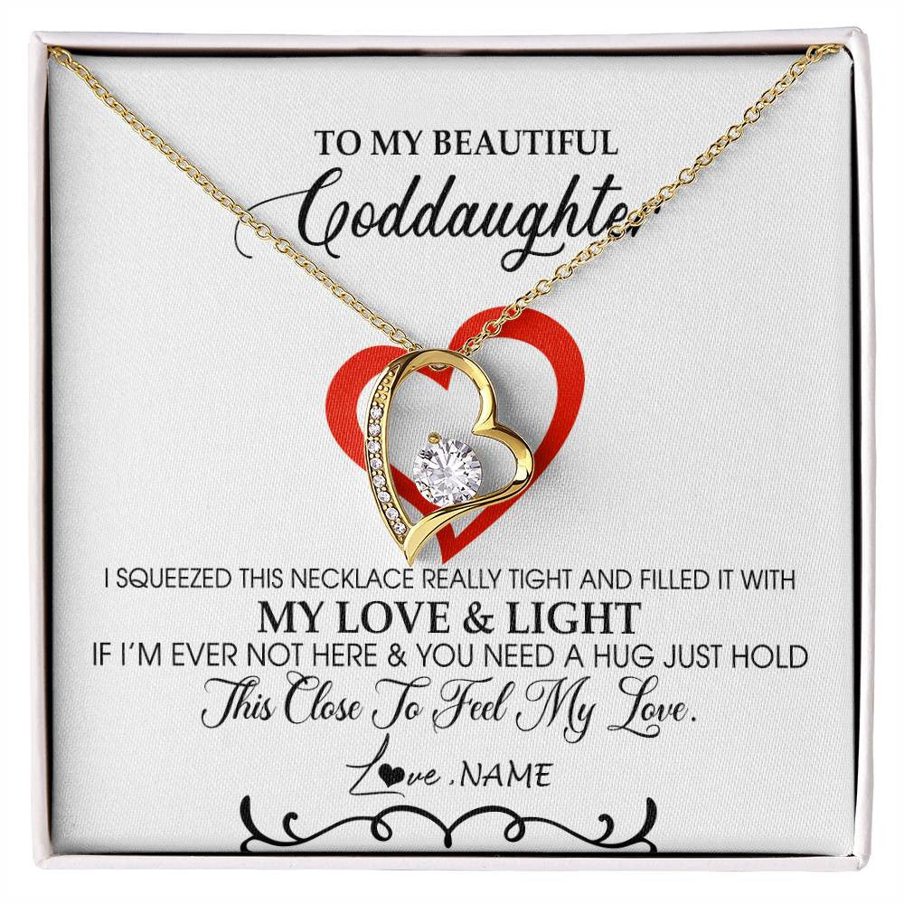 Forever Love Necklace 18K Yellow Gold Finish | Personalized To My Beautiful Goddaughter Necklace From Godmother Filled With My Love and Light Goddaughter Jewelry Birthday Christmas Customized Message Card | teecentury