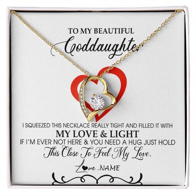 Forever Love Necklace 18K Yellow Gold Finish | Personalized To My Beautiful Goddaughter Necklace From Godmother Filled With My Love and Light Goddaughter Jewelry Birthday Christmas Customized Message Card | teecentury