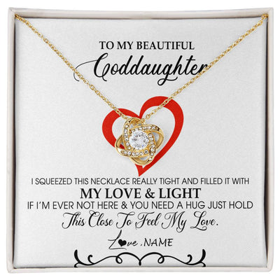 Love Knot Necklace 18K Yellow Gold Finish | Personalized To My Beautiful Goddaughter Necklace From Godmother Filled With My Love and Light Goddaughter Jewelry Birthday Christmas Customized Message Card | teecentury