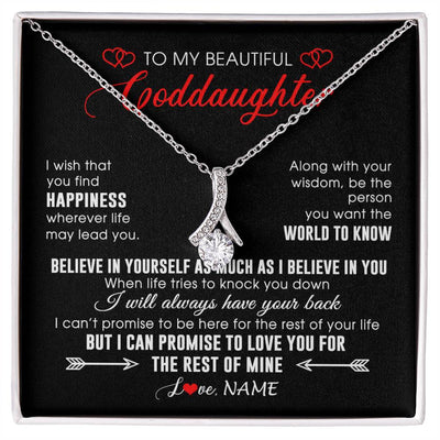 Alluring Beauty Necklace 14K White Gold Finish | Personalized To My Beautiful Goddaughter Necklace From Godmother Happiness Wherever Life Birthday Graduation Christmas Customized Gift Box Message Card | teecentury
