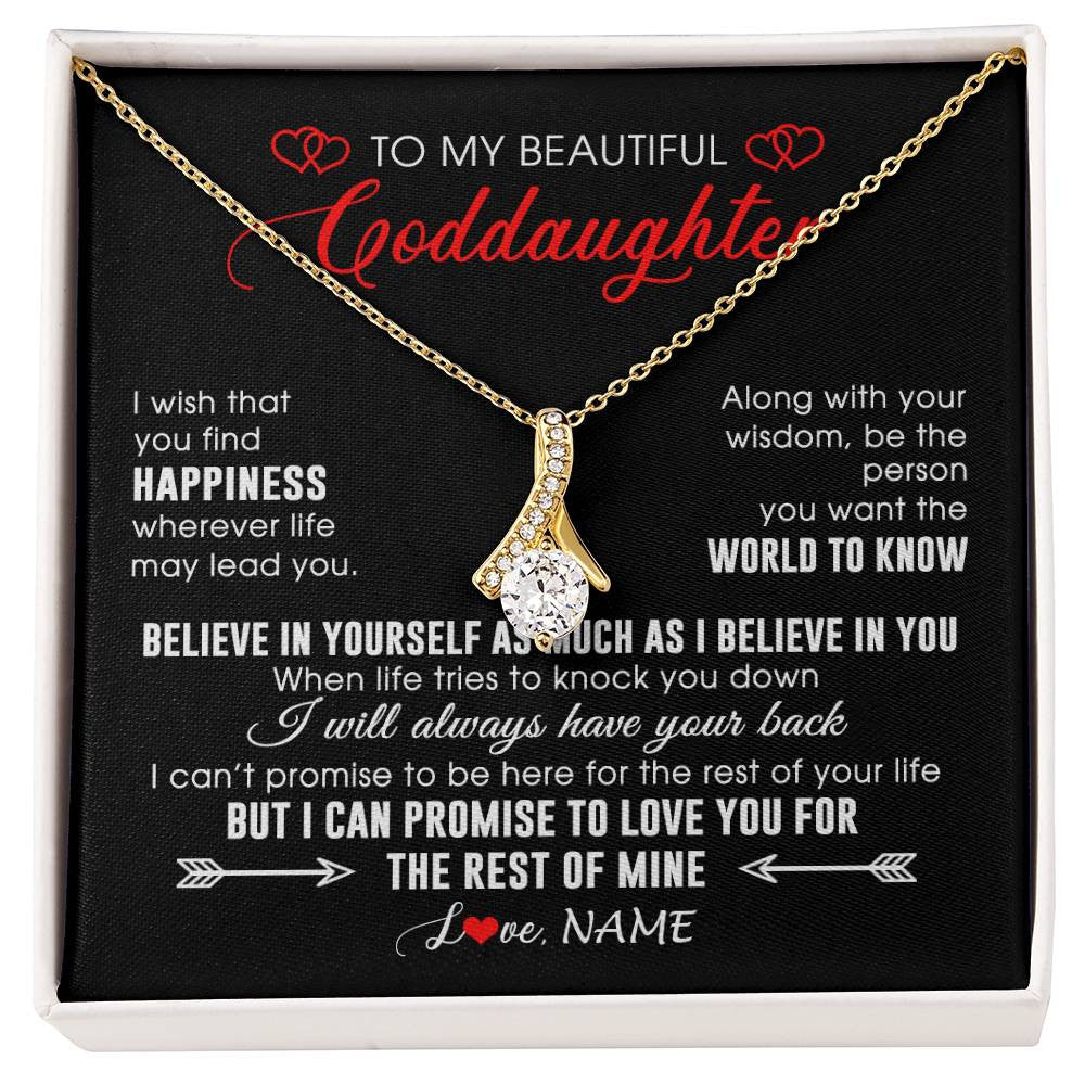 Alluring Beauty Necklace 18K Yellow Gold Finish | Personalized To My Beautiful Goddaughter Necklace From Godmother Happiness Wherever Life Birthday Graduation Christmas Customized Gift Box Message Card | teecentury