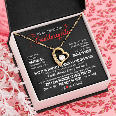 Forever Love Necklace 18K Yellow Gold Finish | Personalized To My Beautiful Goddaughter Necklace From Godmother Happiness Wherever Life Birthday Graduation Christmas Customized Gift Box Message Card | teecentury