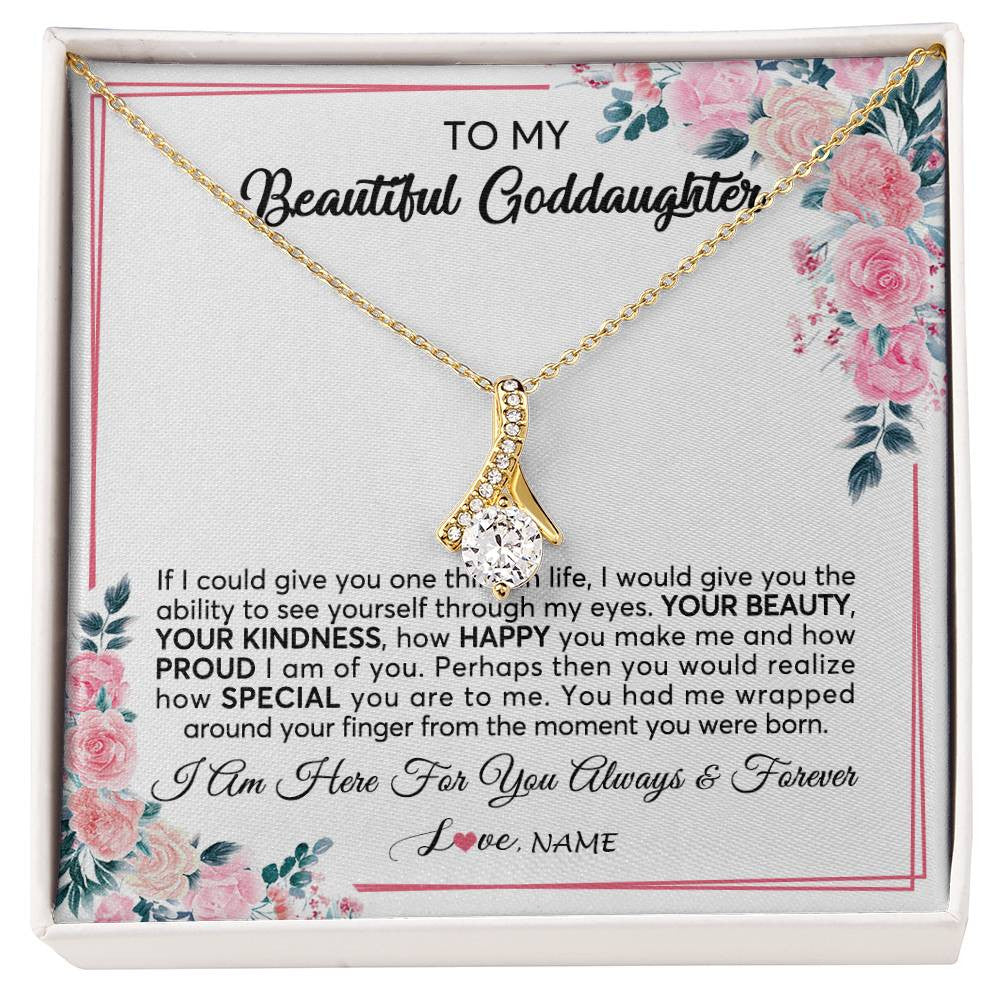 Alluring Beauty Necklace 18K Yellow Gold Finish | 1 | Personalized To My Beautiful Goddaughter Necklace From Godmother I Am Here For You Floral Goddaughter Birthday Christmas Customized Gift Box Message Card | teecentury