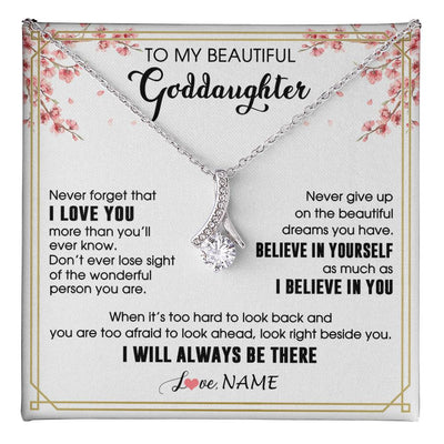 Alluring Beauty Necklace 14K White Gold Finish | 1 | Personalized To My Beautiful Goddaughter Necklace From Godmother I Love You Believe In You Goddaughter Birthday Christmas Customized Gift Box Message Card | teecentury