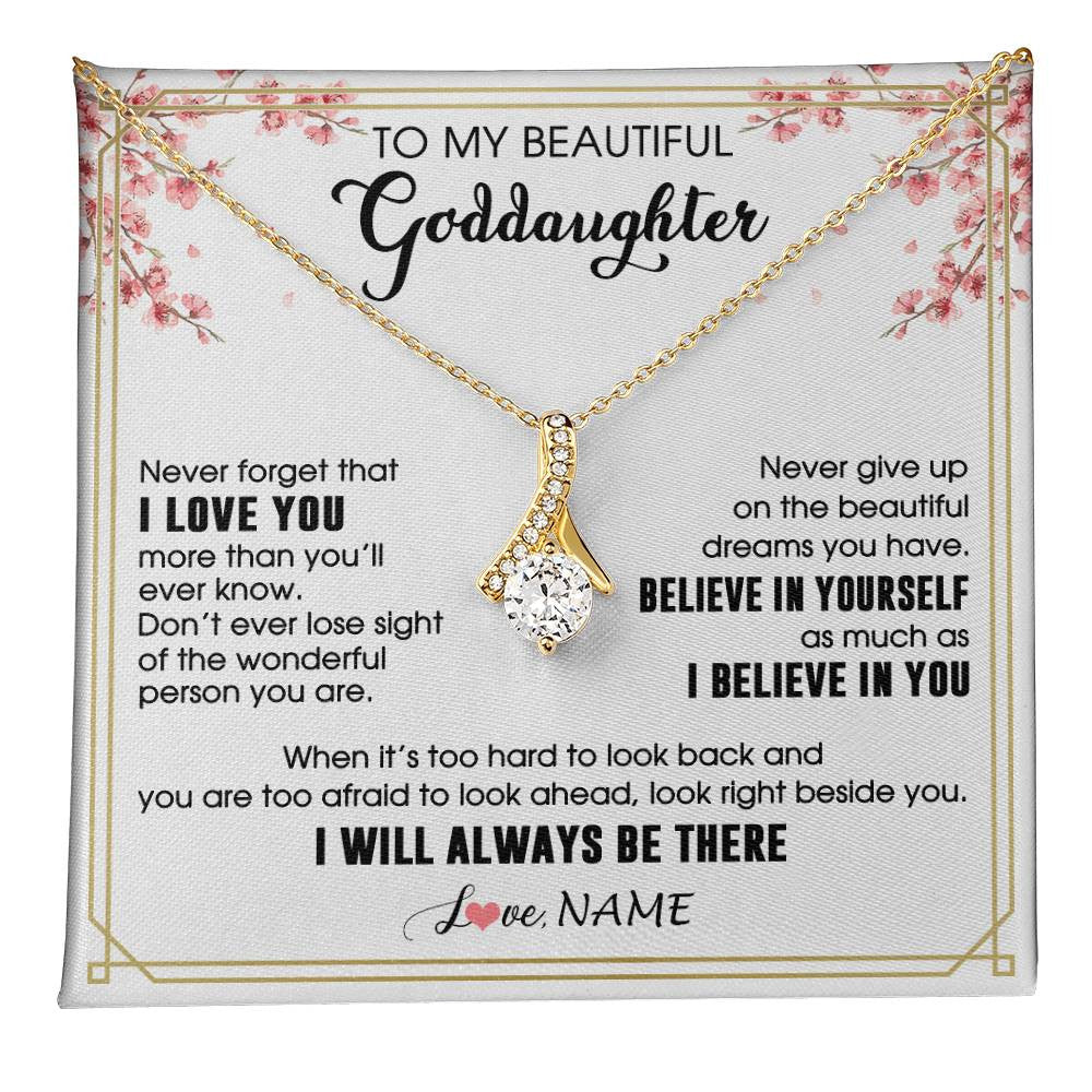 Alluring Beauty Necklace 18K Yellow Gold Finish | 1 | Personalized To My Beautiful Goddaughter Necklace From Godmother I Love You Believe In You Goddaughter Birthday Christmas Customized Gift Box Message Card | teecentury