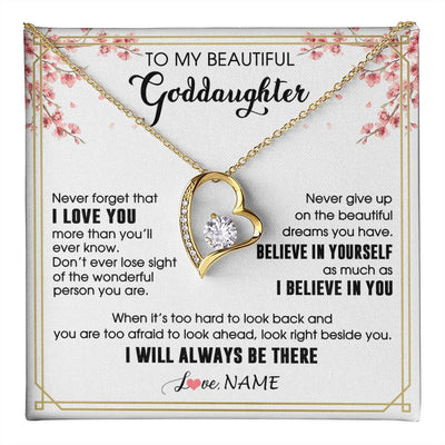Forever Love Necklace 18K Yellow Gold Finish | 1 | Personalized To My Beautiful Goddaughter Necklace From Godmother I Love You Believe In You Goddaughter Birthday Christmas Customized Gift Box Message Card | teecentury