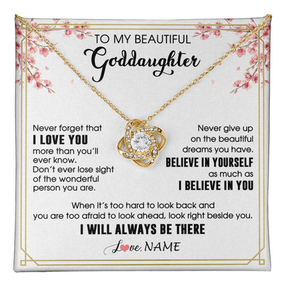 Love Knot Necklace 18K Yellow Gold Finish | 1 | Personalized To My Beautiful Goddaughter Necklace From Godmother I Love You Believe In You Goddaughter Birthday Christmas Customized Gift Box Message Card | teecentury