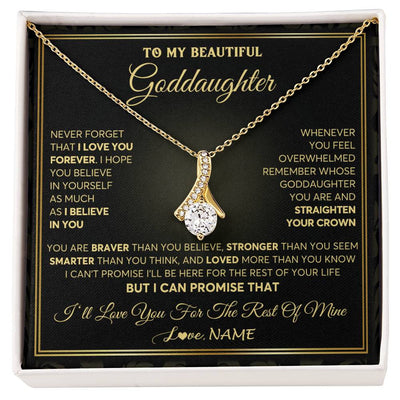 Alluring Beauty Necklace 18K Yellow Gold Finish | 1 | Personalized To My Beautiful Goddaughter Necklace From Godmother I Love You Jewelry Gifts For Goddaughter Birthday Graduation Christmas Gift Box Message Card | teecentury