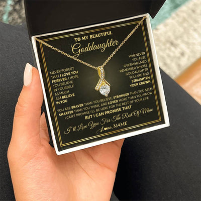 Alluring Beauty Necklace 18K Yellow Gold Finish | 2 | Personalized To My Beautiful Goddaughter Necklace From Godmother I Love You Jewelry Gifts For Goddaughter Birthday Graduation Christmas Gift Box Message Card | teecentury
