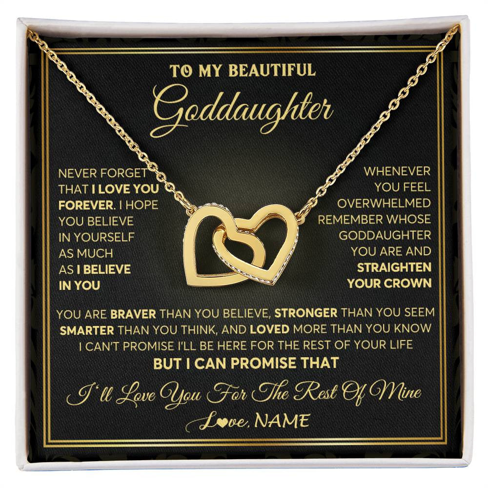 Interlocking Hearts Necklace 18K Yellow Gold Finish | 1 | Personalized To My Beautiful Goddaughter Necklace From Godmother I Love You Jewelry Gifts For Goddaughter Birthday Graduation Christmas Gift Box Message Card | teecentury