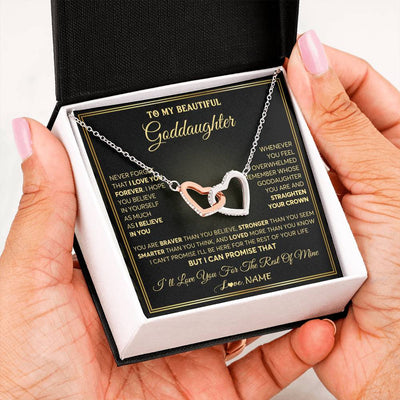 Interlocking Hearts Necklace Stainless Steel & Rose Gold Finish | 2 | Personalized To My Beautiful Goddaughter Necklace From Godmother I Love You Jewelry Gifts For Goddaughter Birthday Graduation Christmas Gift Box Message Card | teecentury