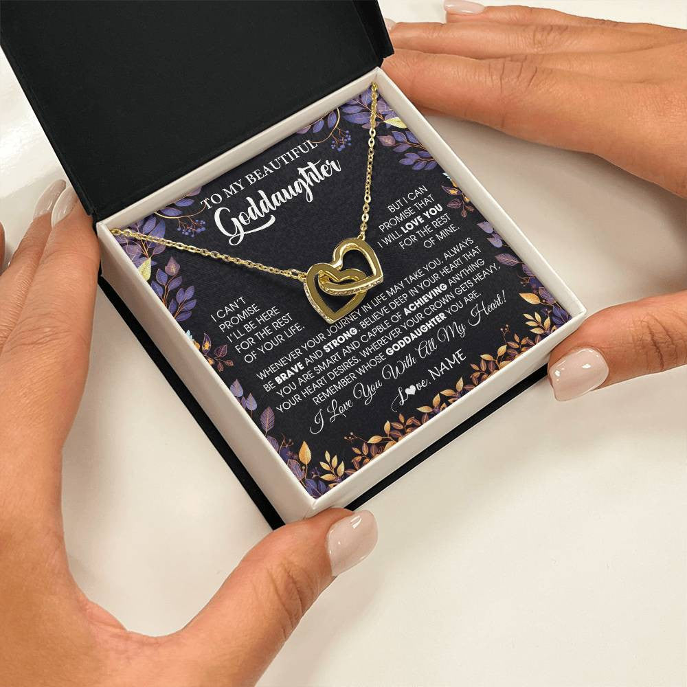 Interlocking Hearts Necklace 18K Yellow Gold Finish | 2 | Personalized To My Beautiful Goddaughter Necklace From Godmother Promise Necklace Birthday Gift For Goddaughter Christmas Customized Gift Box Message Card | teecentury