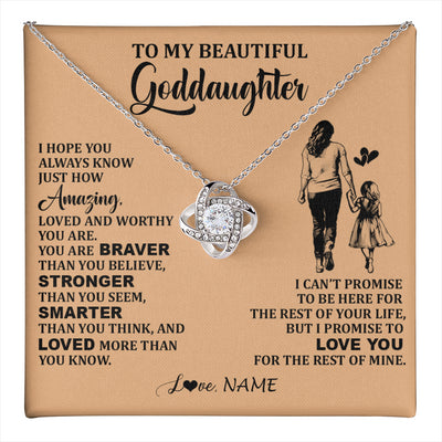 Love Knot Necklace 14K White Gold Finish | 1 | Personalized To My Beautiful Goddaughter Necklace From Godmother Promise To Love You Goddaughter Birthday Graduation Christmas Customized Gift Box Message Card | teecentury