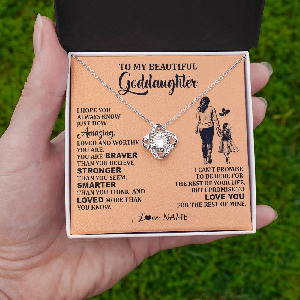 Love Knot Necklace 14K White Gold Finish | 2 | Personalized To My Beautiful Goddaughter Necklace From Godmother Promise To Love You Goddaughter Birthday Graduation Christmas Customized Gift Box Message Card | teecentury