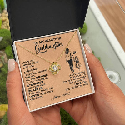 Love Knot Necklace 18K Yellow Gold Finish | 2 | Personalized To My Beautiful Goddaughter Necklace From Godmother Promise To Love You Goddaughter Birthday Graduation Christmas Customized Gift Box Message Card | teecentury