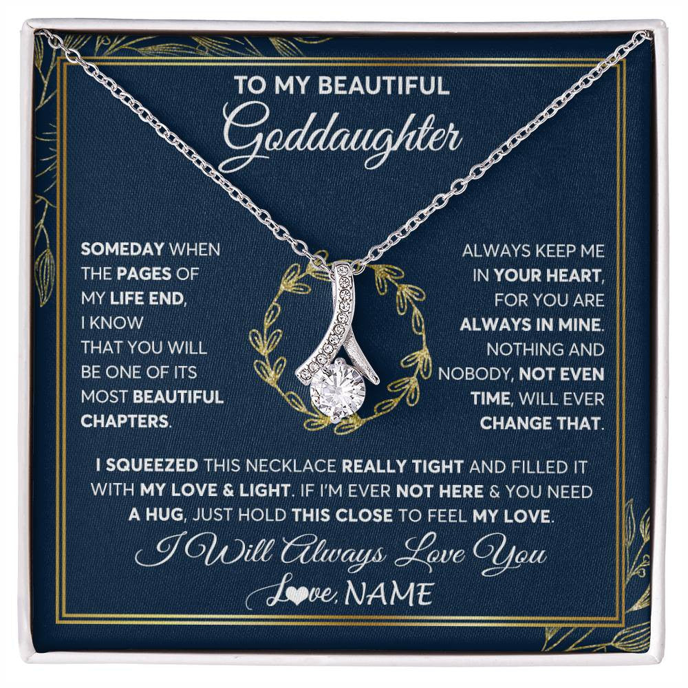 Alluring Beauty Necklace 14K White Gold Finish | Personalized To My Beautiful Goddaughter Necklace From Godmother Someday Goddaughter Birthday Christmas Jewelry Charm Present Customized Gift Box Message Card | teecentury