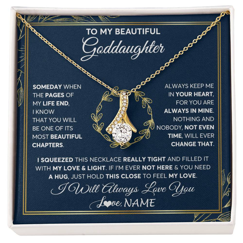 Alluring Beauty Necklace 18K Yellow Gold Finish | Personalized To My Beautiful Goddaughter Necklace From Godmother Someday Goddaughter Birthday Christmas Jewelry Charm Present Customized Gift Box Message Card | teecentury