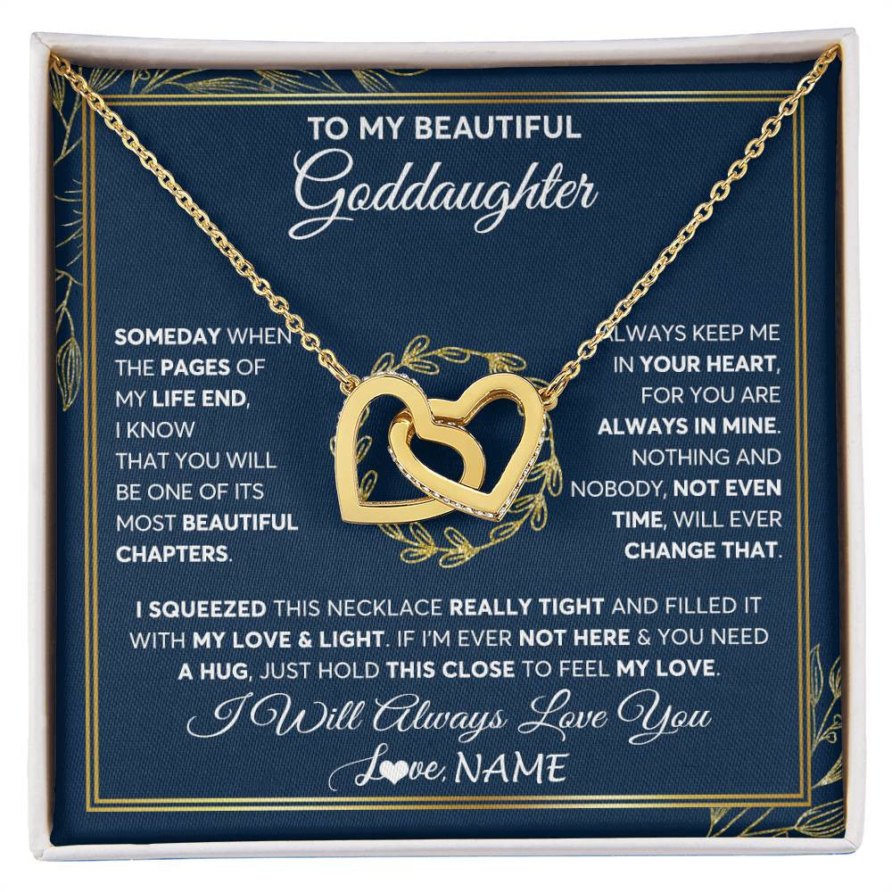 Interlocking Hearts Necklace 18K Yellow Gold Finish | Personalized To My Beautiful Goddaughter Necklace From Godmother Someday Goddaughter Birthday Christmas Jewelry Charm Present Customized Gift Box Message Card | teecentury