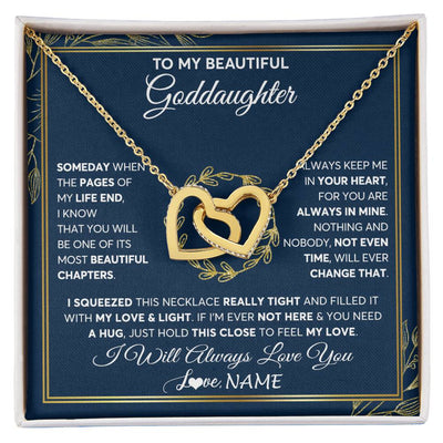 Interlocking Hearts Necklace 18K Yellow Gold Finish | Personalized To My Beautiful Goddaughter Necklace From Godmother Someday Goddaughter Birthday Christmas Jewelry Charm Present Customized Gift Box Message Card | teecentury