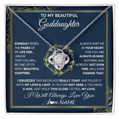 Love Knot Necklace 14K White Gold Finish | Personalized To My Beautiful Goddaughter Necklace From Godmother Someday Goddaughter Birthday Christmas Jewelry Charm Present Customized Gift Box Message Card | teecentury