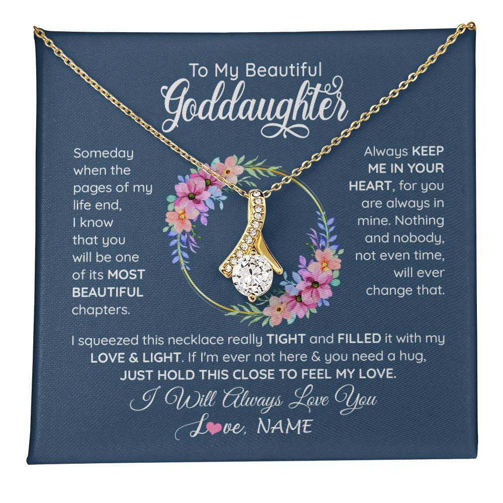 Alluring Beauty Necklace 18K Yellow Gold Finish | 1 | Personalized To My Beautiful Goddaughter Necklace From Godmother Someday When The Pages Goddaughter Birthday Christmas Customized Gift Box Message Card | teecentury