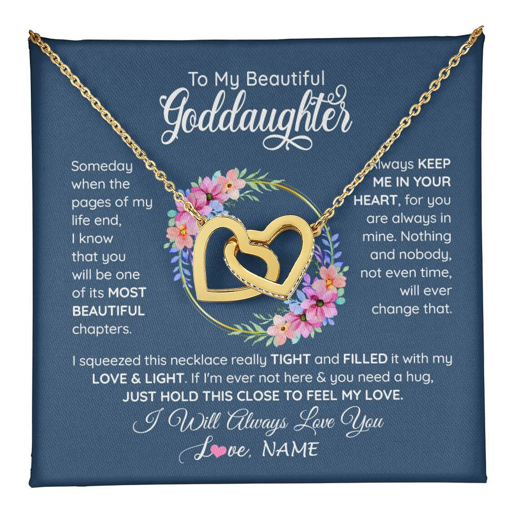 Interlocking Hearts Necklace 18K Yellow Gold Finish | 1 | Personalized To My Beautiful Goddaughter Necklace From Godmother Someday When The Pages Goddaughter Birthday Christmas Customized Gift Box Message Card | teecentury