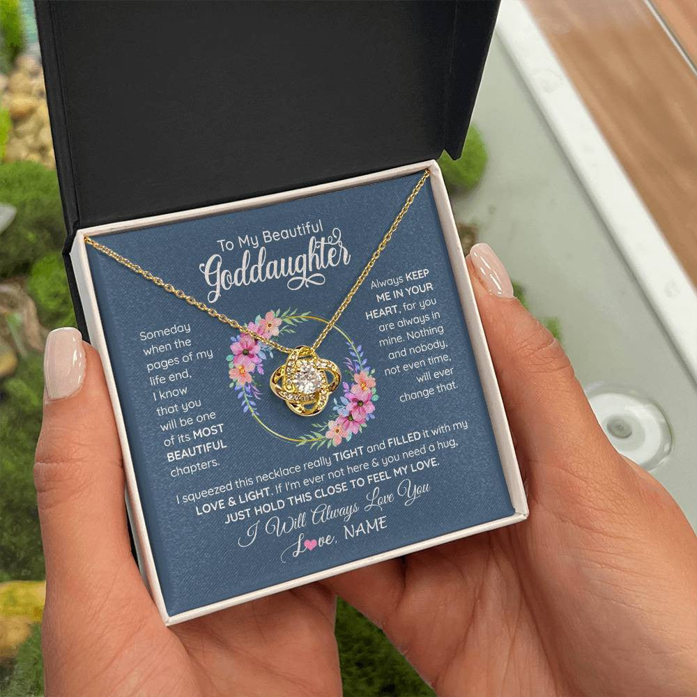 Love Knot Necklace 18K Yellow Gold Finish | 2 | Personalized To My Beautiful Goddaughter Necklace From Godmother Someday When The Pages Goddaughter Birthday Christmas Customized Gift Box Message Card | teecentury
