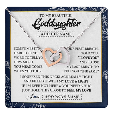 Interlocking Hearts Necklace Stainless Steel & Rose Gold Finish | 1 | Personalized To My Beautiful Goddaughter Necklace From Godmother Uncle Feel My Love Valentine Gifts For Goddaughter Birthday Christmas Gift Box Message Card | teecentury.myshopify