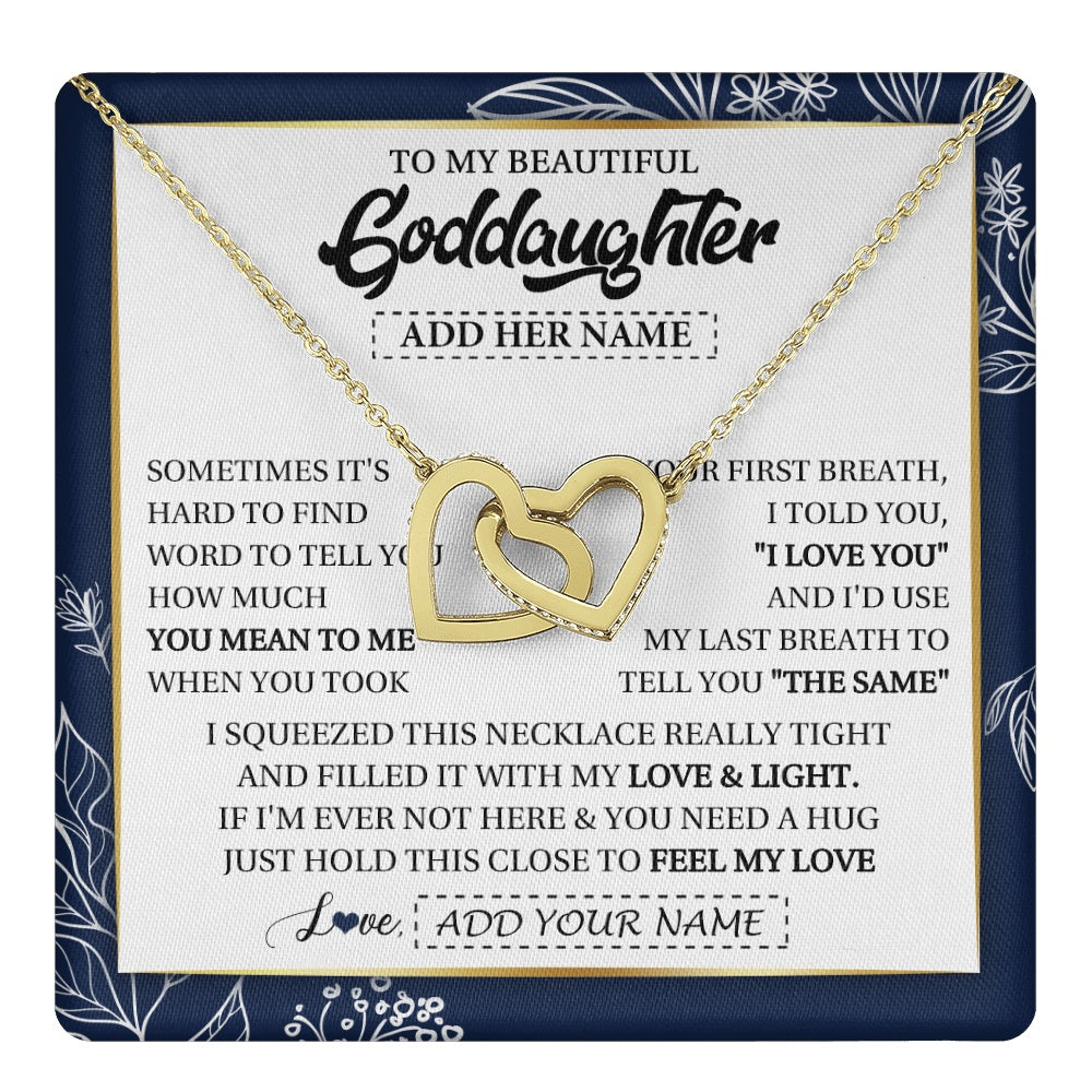 Interlocking Hearts Necklace 18K Yellow Gold Finish | 1 | Personalized To My Beautiful Goddaughter Necklace From Godmother Uncle Feel My Love Valentine Gifts For Goddaughter Birthday Christmas Gift Box Message Card | teecentury.myshopify