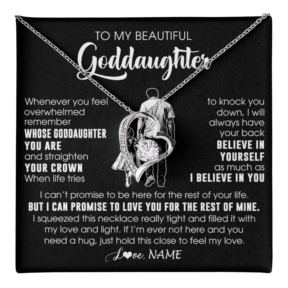 Forever Love Necklace 14K White Gold Finish | 1 | Personalized To My Beautiful Goddaughter Necklace From Uncle Believe In Yourself Goddaughter Birthday Gifts Jewelry Christmas Customized Message Card | teecentury