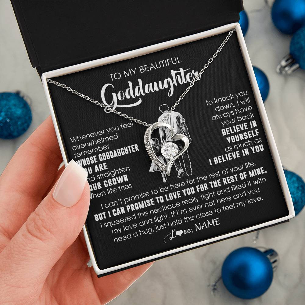 Forever Love Necklace 14K White Gold Finish | 2 | Personalized To My Beautiful Goddaughter Necklace From Uncle Believe In Yourself Goddaughter Birthday Gifts Jewelry Christmas Customized Message Card | teecentury