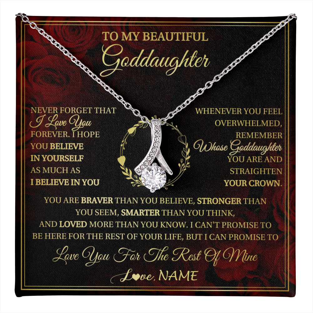 Alluring Beauty Necklace 14K White Gold Finish | 1 | Personalized To My Beautiful Goddaughter Necklace Gift From Godmother Uncle I Love You Goddaughter Birthday Jewelry Christmas Customized Gift Box Message Card | teecentury