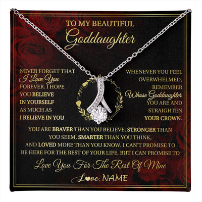 Alluring Beauty Necklace 14K White Gold Finish | 1 | Personalized To My Beautiful Goddaughter Necklace Gift From Godmother Uncle I Love You Goddaughter Birthday Jewelry Christmas Customized Gift Box Message Card | teecentury