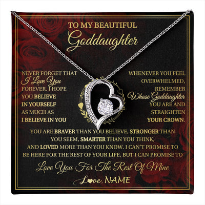 Forever Love Necklace 14K White Gold Finish | 1 | Personalized To My Beautiful Goddaughter Necklace Gift From Godmother Uncle I Love You Goddaughter Birthday Jewelry Christmas Customized Gift Box Message Card | teecentury