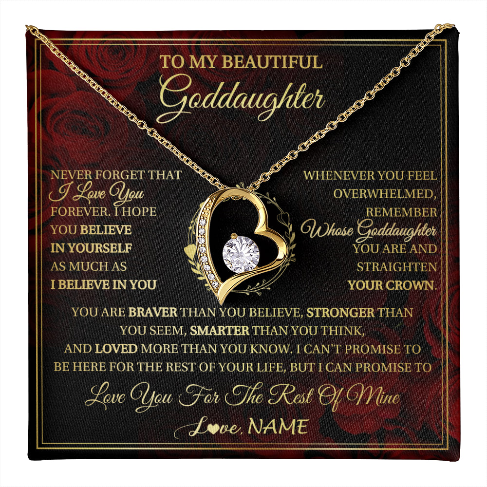 Forever Love Necklace 18K Yellow Gold Finish | 1 | Personalized To My Beautiful Goddaughter Necklace Gift From Godmother Uncle I Love You Goddaughter Birthday Jewelry Christmas Customized Gift Box Message Card | teecentury