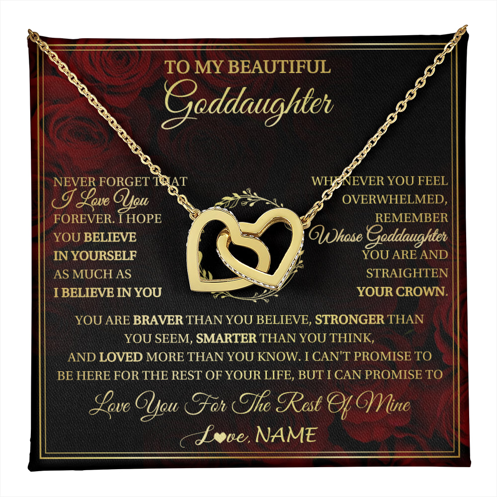 Interlocking Hearts Necklace 18K Yellow Gold Finish | 1 | Personalized To My Beautiful Goddaughter Necklace Gift From Godmother Uncle I Love You Goddaughter Birthday Jewelry Christmas Customized Gift Box Message Card | teecentury