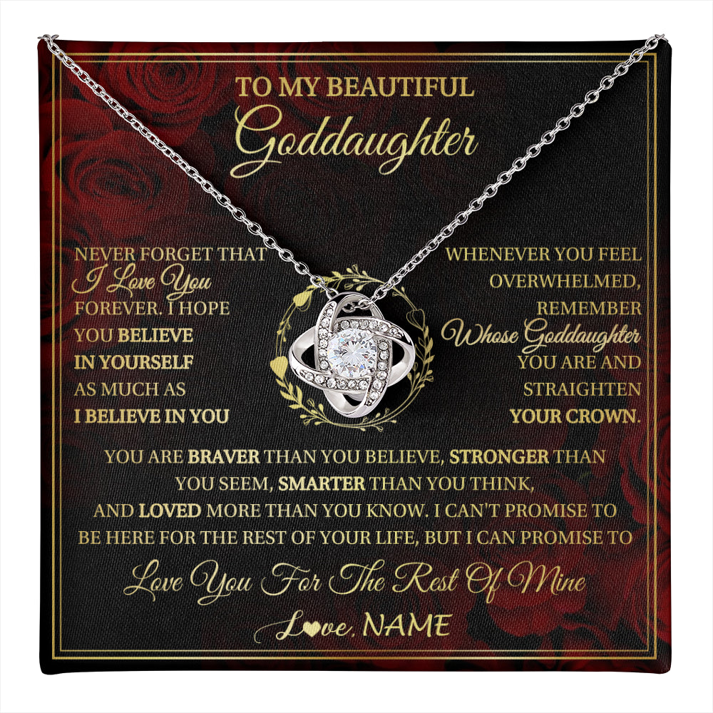 Love Knot Necklace 14K White Gold Finish | 1 | Personalized To My Beautiful Goddaughter Necklace Gift From Godmother Uncle I Love You Goddaughter Birthday Jewelry Christmas Customized Gift Box Message Card | teecentury