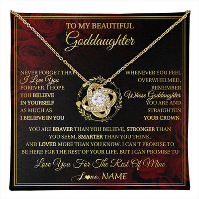 Love Knot Necklace 18K Yellow Gold Finish | 1 | Personalized To My Beautiful Goddaughter Necklace Gift From Godmother Uncle I Love You Goddaughter Birthday Jewelry Christmas Customized Gift Box Message Card | teecentury