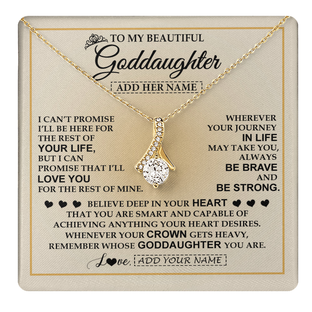 Alluring Beauty Necklace 18K Yellow Gold Finish | 1 | Personalized To My Beautiful Goddaughter Necklace Jewelry Present For Women Goddaughter Birthday Mother's Day Wedding Day Christmas Gift Box Message Card | teecentury