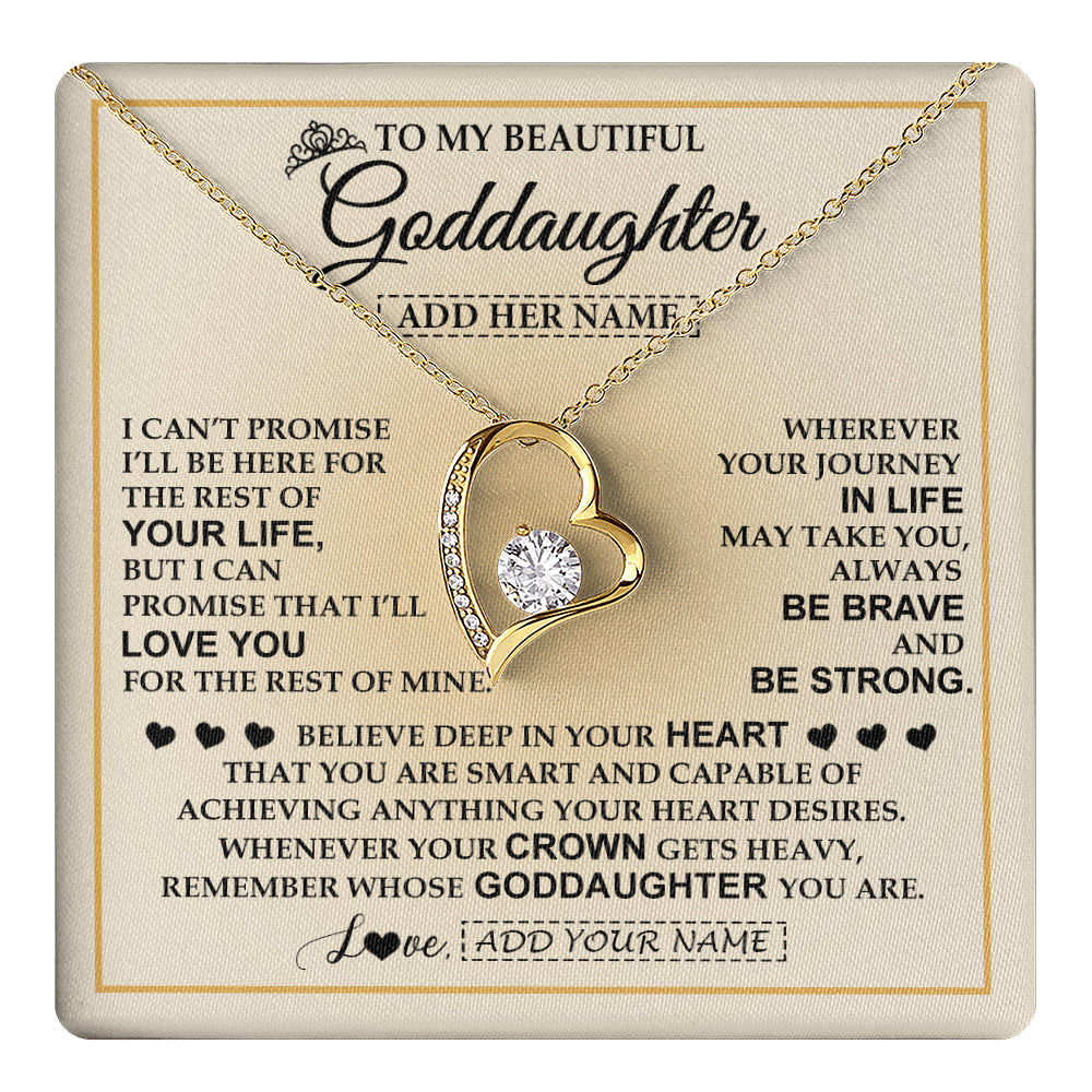 Forever Love Necklace 18K Yellow Gold Finish | 1 | Personalized To My Beautiful Goddaughter Necklace Jewelry Present For Women Goddaughter Birthday Mother's Day Wedding Day Christmas Gift Box Message Card | teecentury
