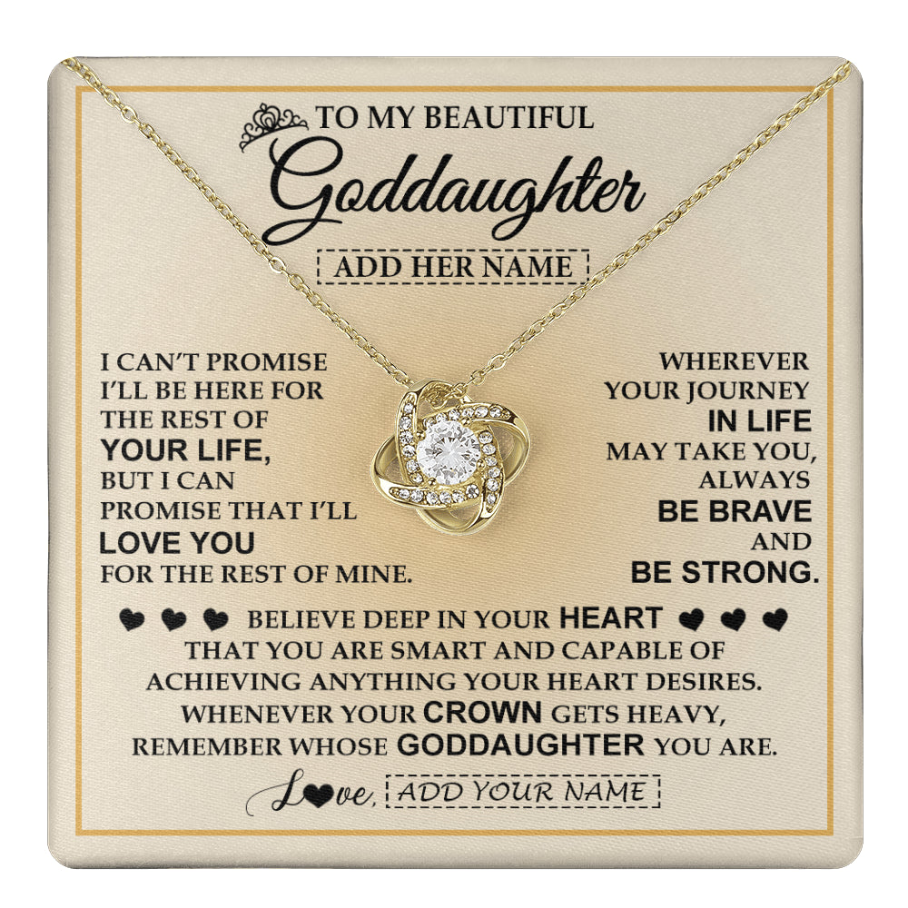Love Knot Necklace 18K Yellow Gold Finish | 1 | Personalized To My Beautiful Goddaughter Necklace Jewelry Present For Women Goddaughter Birthday Mother's Day Wedding Day Christmas Gift Box Message Card | teecentury