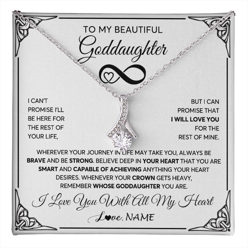 Alluring Beauty Necklace 14K White Gold Finish | 1 | Personalized To My Beautiful Goddaughter Necklace Women Girls From Aunt Uncle Love You Goddaughter Birthday Christmas Customized Gift Box Message Card | teecentury