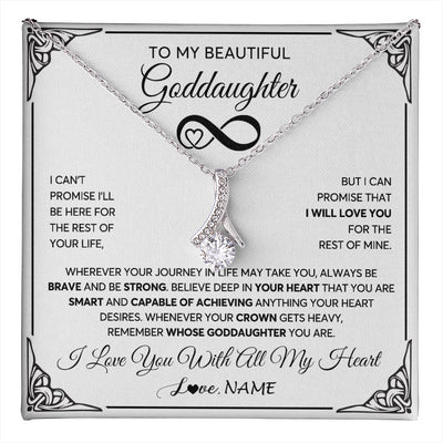 Alluring Beauty Necklace 14K White Gold Finish | 1 | Personalized To My Beautiful Goddaughter Necklace Women Girls From Aunt Uncle Love You Goddaughter Birthday Christmas Customized Gift Box Message Card | teecentury