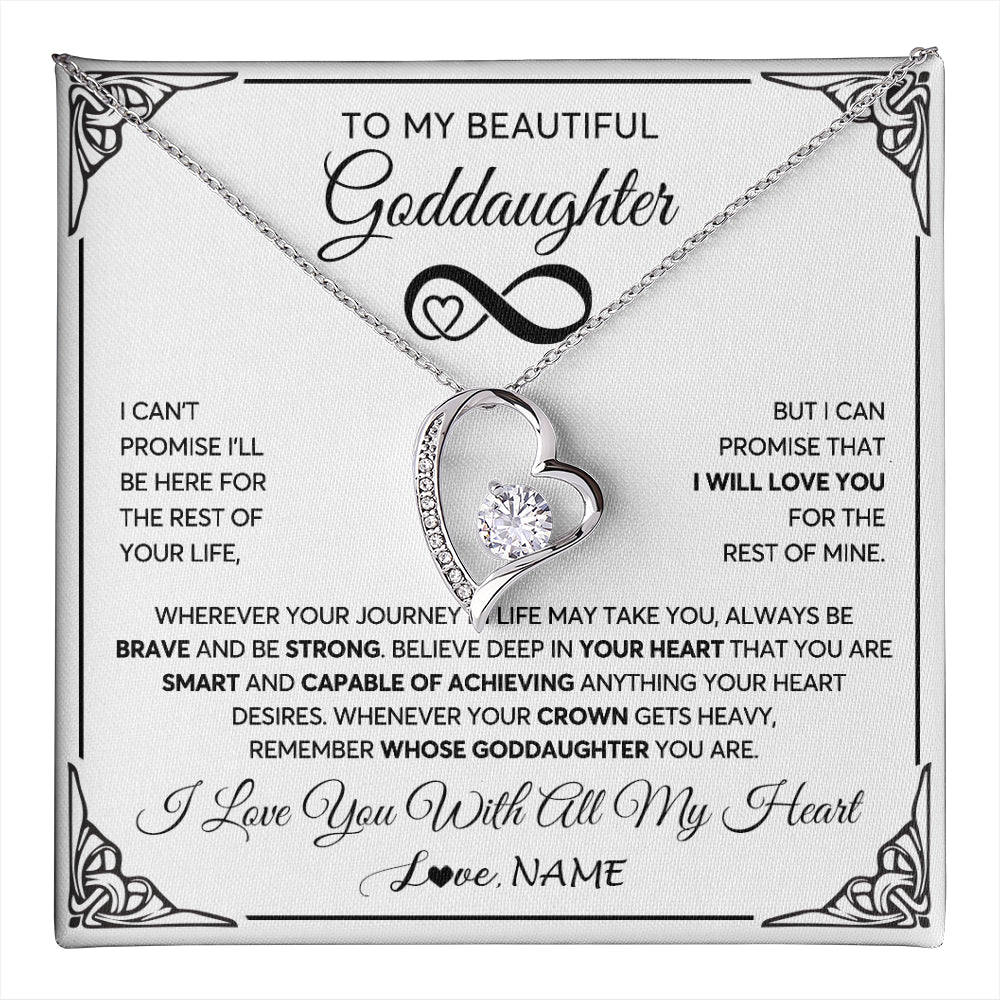Forever Love Necklace 14K White Gold Finish | 1 | Personalized To My Beautiful Goddaughter Necklace Women Girls From Aunt Uncle Love You Goddaughter Birthday Christmas Customized Gift Box Message Card | teecentury